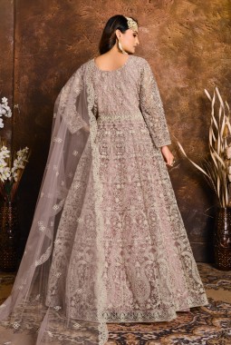 Graceful Lavender Zari Embroidered Net Suit Set