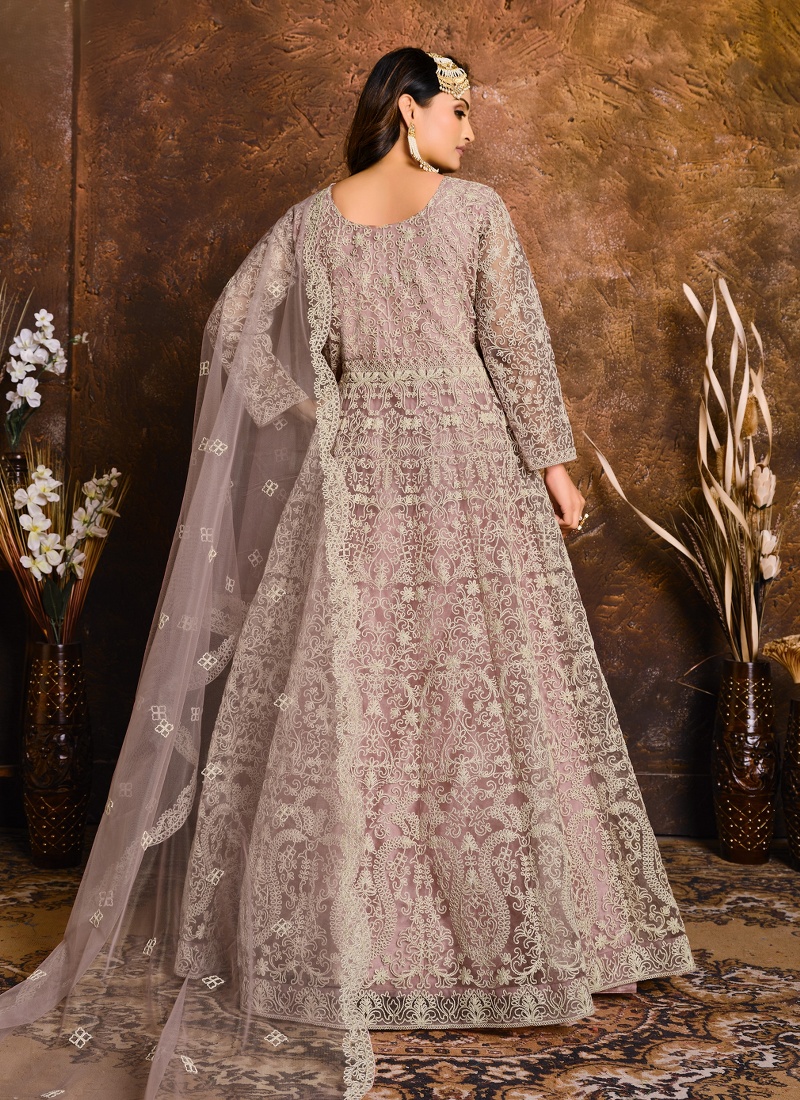 Graceful Lavender Zari Embroidered Net Suit Set