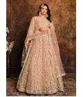 Elegant Peach Zari Embroidered Net Suit Set