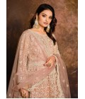 Elegant Peach Zari Embroidered Net Suit Set