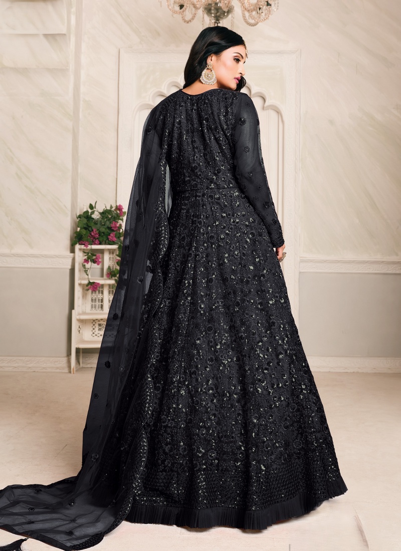 Black Net Sequins Wedding Salwar Kameez