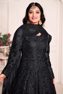 Black Net Sequins Wedding Salwar Kameez