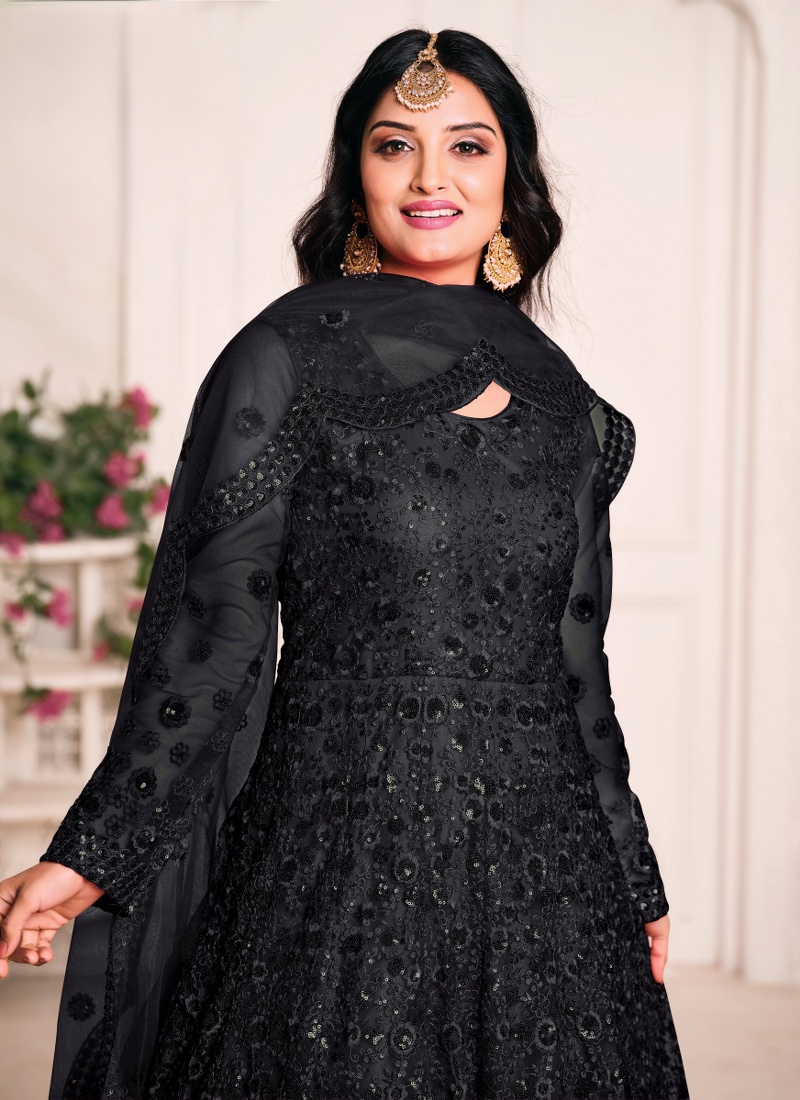 Black Net Sequins Wedding Salwar Kameez