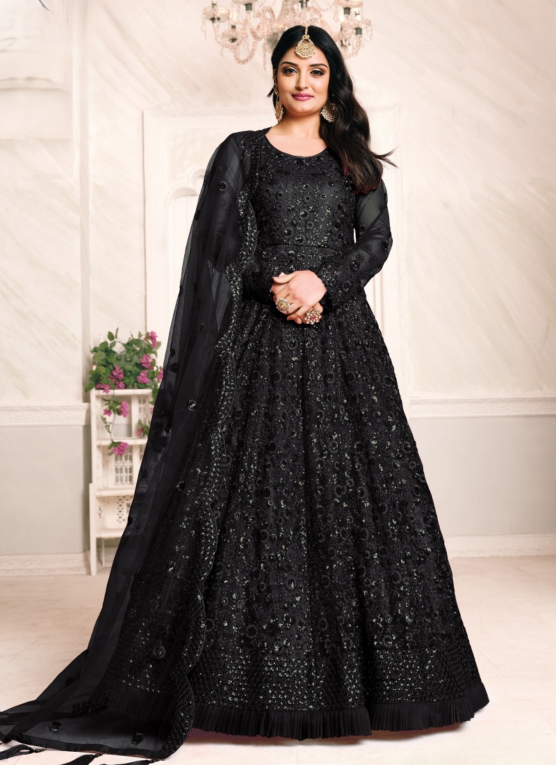 Black Net Sequins Wedding Salwar Kameez