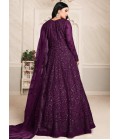 Wine Net Embroidered Wedding Salwar Kameez