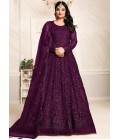 Wine Net Embroidered Wedding Salwar Kameez