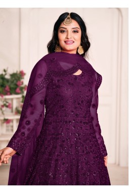 Wine Net Embroidered Wedding Salwar Kameez