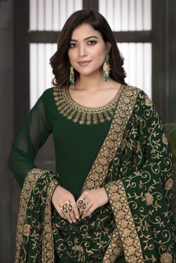 Rama Green Faux Georgette Embroidered Wedding Salwar Kameez