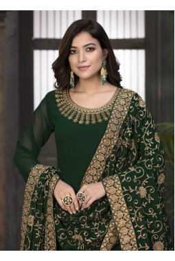 Rama Green Faux Georgette Embroidered Wedding Salwar Kameez