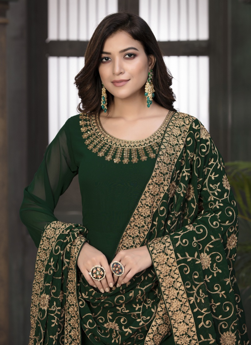 Rama Green Faux Georgette Embroidered Wedding Salwar Kameez