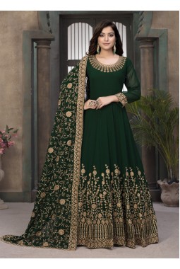 Rama Green Faux Georgette Embroidered Wedding Salwar Kameez