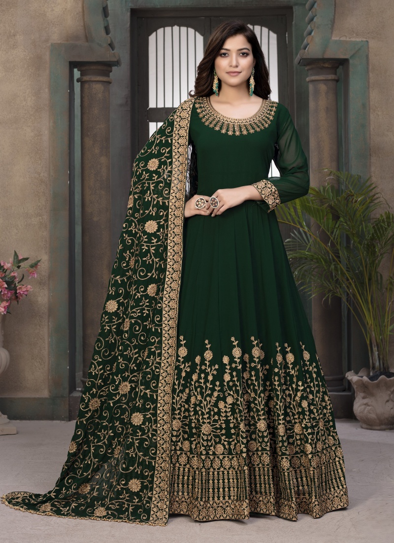 Rama Green Faux Georgette Embroidered Wedding Salwar Kameez