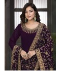 Wine Faux Georgette Stone Embroidered Wedding Salwar Kameez