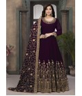 Wine Faux Georgette Stone Embroidered Wedding Salwar Kameez