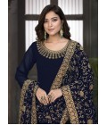 Navy Blue Georgette Embroidered Wedding Salwar Kameez