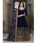 Navy Blue Georgette Embroidered Wedding Salwar Kameez