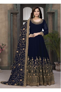 Navy Blue Georgette Embroidered Wedding Salwar Kameez