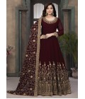 Maroon Faux Georgette Stone Embroidered Wedding Salwar Kameez