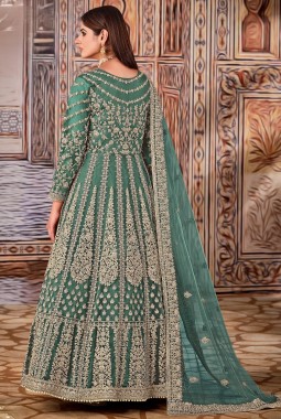 Sea Green Net Sequins Embroidered Wedding Salwar Kameez