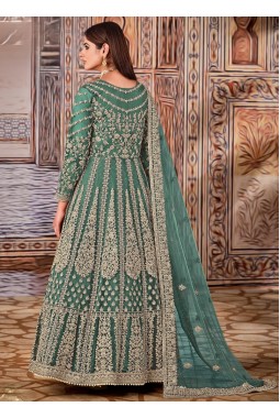 Sea Green Net Sequins Embroidered Wedding Salwar Kameez