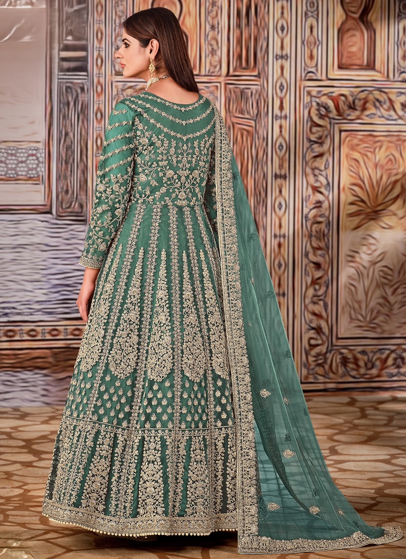 Sea Green Net Sequins Embroidered Wedding Salwar Kameez