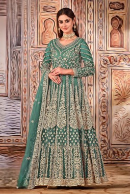 Sea Green Net Sequins Embroidered Wedding Salwar Kameez