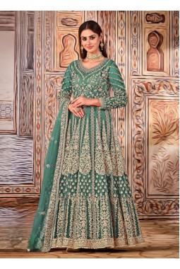 Sea Green Net Sequins Embroidered Wedding Salwar Kameez