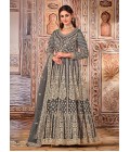 Grey Net Zari Embroidered Wedding Salwar Kameez