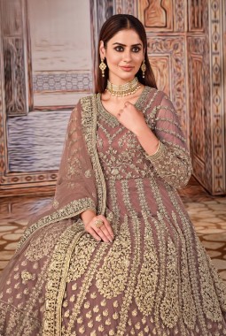 Beige Net Stone Work Wedding Salwar Kameez 