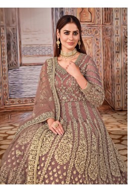 Beige Net Stone Work Wedding Salwar Kameez 