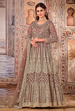 Beige Net Stone Work Wedding Salwar Kameez 