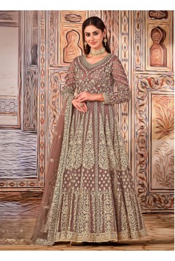 Beige Net Stone Work Wedding Salwar Kameez 