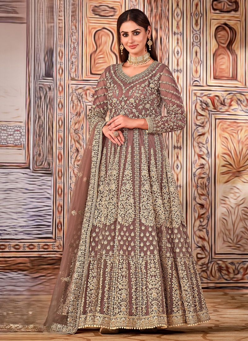 Beige Net Stone Work Wedding Salwar Kameez 