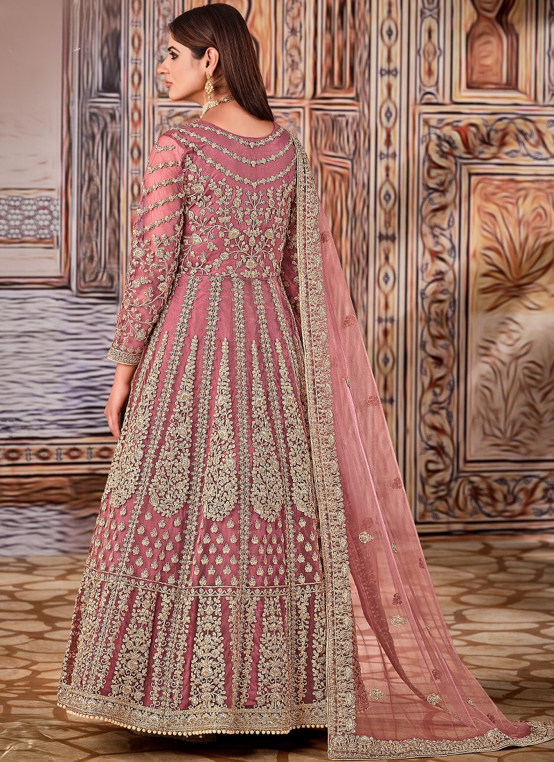 Pink Net Zari Embroidered Wedding Salwar Kameez