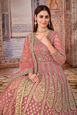 Pink Net Zari Embroidered Wedding Salwar Kameez