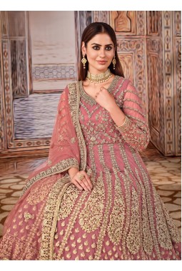 Pink Net Zari Embroidered Wedding Salwar Kameez