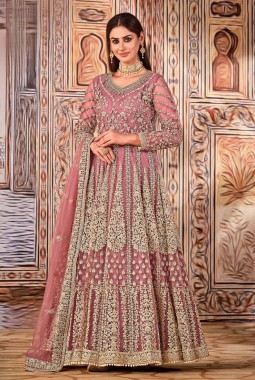 Pink Net Zari Embroidered Wedding Salwar Kameez