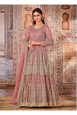 Pink Net Zari Embroidered Wedding Salwar Kameez