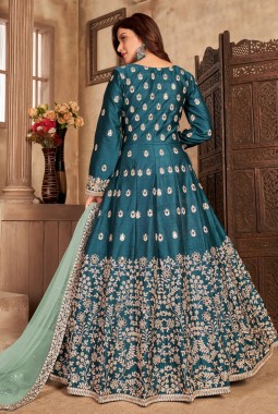 Blue Art Silk Mirror Embroidered Wedding Salwar Kameez