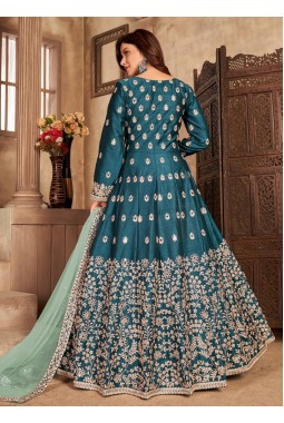 Blue Art Silk Mirror Embroidered Wedding Salwar Kameez