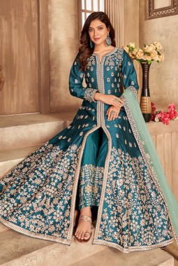 Blue Art Silk Mirror Embroidered Wedding Salwar Kameez