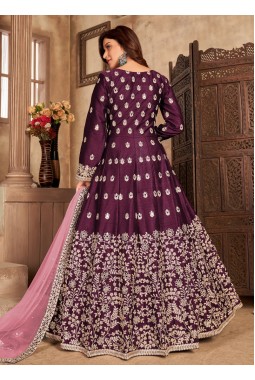 Wine Art Silk Stone Work Wedding Salwar Kameez