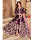 Wine Art Silk Stone Work Wedding Salwar Kameez