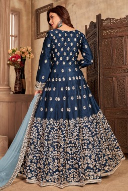 Navy Blue Art Silk Embroidered Wedding Salwar Kameez
