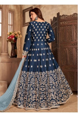 Navy Blue Art Silk Embroidered Wedding Salwar Kameez
