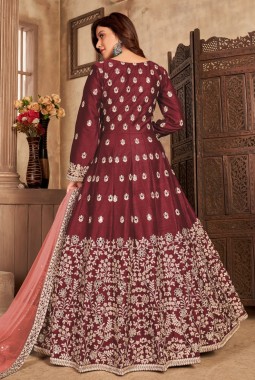 Maroon Art Silk Mirror Work Wedding Salwar Kameez