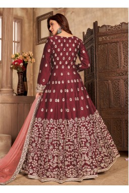 Maroon Art Silk Mirror Work Wedding Salwar Kameez