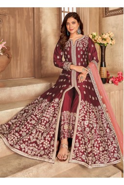 Maroon Art Silk Mirror Work Wedding Salwar Kameez