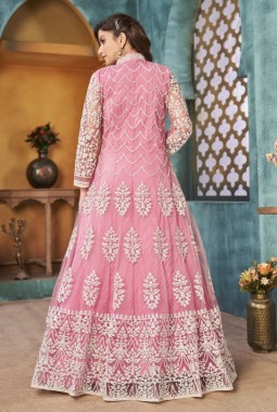 Pink Net Sequins Wedding Salwar Kameez
