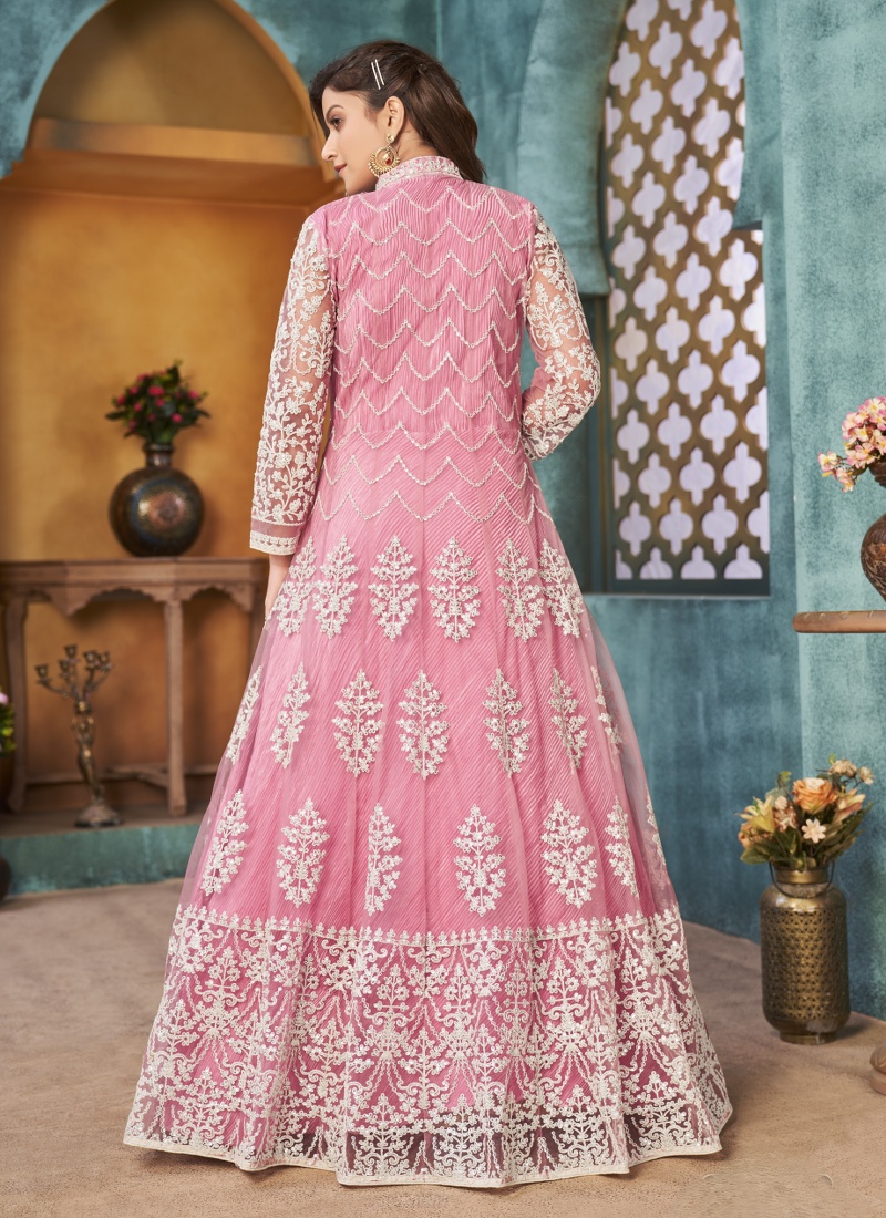 Pink Net Sequins Wedding Salwar Kameez